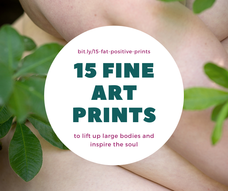 A fat person's bare arm, torso and hip are surrounded by green leaves. A white circle in the center contains the name of the blog post.